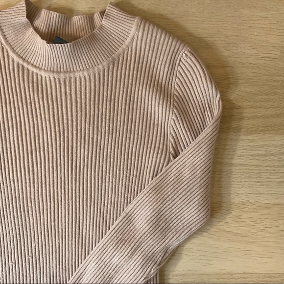 Cream Mock Neck Ribbed Sweater - Picture 4 of 5
